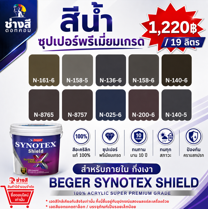 Beger เบเยอร์ ซินโนเท็กซ์ชิลด์ สีทาภายใน ทำความสะอาดได้ ชนิดกึ่งเงา ขนาด 19ลิตร ราคาพิเศษ